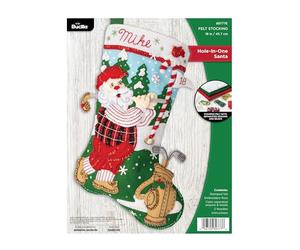 Bucilla, Hole-in-One Santa, Perfect for DIY Arts and Crafts Projects Felt Applique 18" Stocking Making Kit, 8977E