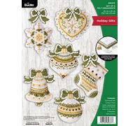 Bucilla Holiday Glitz Set of 6 Felt Applique Ornament Making Kit, Perfect for DIY Arts and Crafts, 89637E
