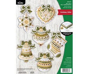 Bucilla Holiday Glitz Set of 6 Felt Applique Ornament Making Kit, Perfect for DIY Arts and Crafts, 89637E