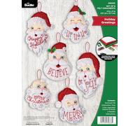 Bucilla, Holiday Greetings, Felt Applique 6 Piece Ornament Making Kit, Perfect for DIY Arts and Crafts Projects, 89663E