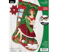 Bucilla, Holiday Knitting, Felt Applique 18" Stocking Making Kit, Perfect for DIY Arts and Crafts, 89725E