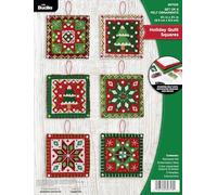 Bucilla, Holiday Quilt Squares, Felt Applique 4 Piece Ornament Making Kit, Perfect for DIY Arts and Crafts, 89753E