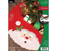 Bucilla, Jolly Santa, Felt Applique Christmas Tree Skirt Making Kit, Perfect for Holiday DIY Needlepoint Arts and Crafts, 89640E