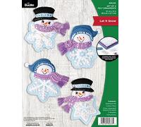 Bucilla, Let It Snow Set of 4 Felt Applique Ornament Making Kit, Perfect for Holiday DIY Needlepoint Arts and Crafts, 89633E