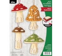 Bucilla, Merry Mushrooms, Felt Applique 4 Piece Ornament Making Kit, Perfect for DIY Arts and Crafts, 89670E