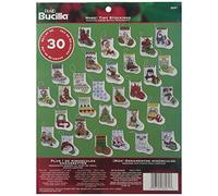 Bucilla More Tiny Stockings Ornaments Cross Stitch Kit, Cotton, 2.5"x3" 14 Count Set, one Size
