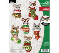 Bucilla, Paws & Whiskers, Felt Applique 6 Piece Ornament Making Kit, Perfect for Holiday DIY Arts and Crafts, 89701E