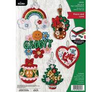 Bucilla, Peace and Love, Felt Applique 6 Piece Ornament Making Kit, Perfect for DIY Arts and Crafts, 89658E