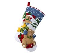 Bucilla Plaid, Sledding Bears 18" Felt Applique Stocking Making Kit, Perfect for DIY Needlepoint Arts and Crafts, 89555E