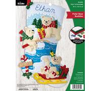 Bucilla, Polar Bear Buddies Christmas 18" Felt Applique Stocking Making Kit, Perfect for DIY Holiday Needlepoint Arts and Crafts, 89465E
