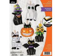 Bucilla, Purrfectly Spooky, Felt Applique 6 Piece Ornament Making Kit, Perfect for Halloween Arts and Crafts, 89649E