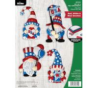 Bucilla, Red, White, & Blue Gnomes, Felt Applique 6 Piece Ornament Making Kit, Perfect for Holiday DIY Arts and Crafts, 89700E