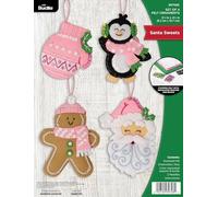 Bucilla, Santa Sweets, Felt Applique 4 Piece Ornament Making Kit, Perfect for Holiday DIY Arts and Crafts, 89708E
