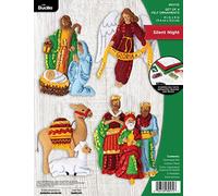 Bucilla, Silent Night Set of 6 Felt Applique Ornament Making Kit, Perfect for DIY Needlepoint Arts and Crafts, 89572E, Cotton, 1