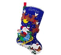 Bucilla, Sleigh Ride with Santa 18" Felt Applique Stocking Making Kit, Perfect for DIY Needlepoint Arts and Crafts, 89536E