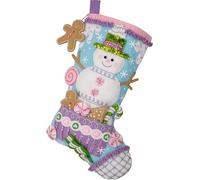 Bucilla, Snowman's Candy Confections, Felt Applique 18" Stocking Making Kit, Perfect for DIY Arts and Crafts, 89729E