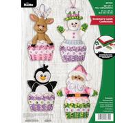 Bucilla, Snowman's Candy Confections, Felt Applique 4 Piece Ornament Making Kit, Perfect for DIY Arts and Crafts, 89730E