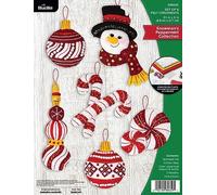 Bucilla, Snowman's Peppermint Collection, Felt Applique 6 Piece Ornament Making Kit, Perfect for DIY Arts and Crafts, 89659E, Small