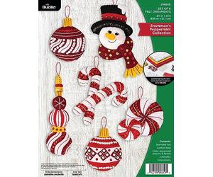 Bucilla, Snowman's Peppermint Collection, Felt Applique 6 Piece Ornament Making Kit, Perfect for DIY Arts and Crafts, 89659E, Small