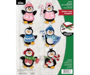 Bucilla, Winter Land Penguins, Felt Applique 6 Piece Ornament Making Kit, Perfect for DIY Arts and Crafts, 89668E