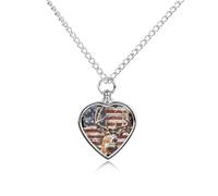 Buck Deer Hunting American Camouflage Flag Custom Cremation Jewelry Urn Necklace for Dog Pet Ashes Heart Memorial Pendant