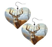 Buck Deer Leather Earrings for Women Heart Dangle Earrings Lightweight Drop Earring Jewelry Gift