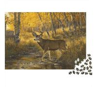 Buck Drinking from A Stream in The Aspen Trees Jigsaw Puzzles. 1000pcs (75x50cm) Whimsical Challenge Toy for Educational Games Gifts