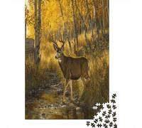 Buck Drinking from A Stream in The Aspen Trees Puzzle 38x26cm/1000pcs Puzzles, Die Für Erwachsene Und Personen Ab 14 Jahren Geeignet Sind