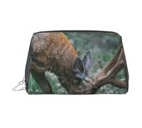 Buck On The Grass Print Makeup Bag Portable Leather Waterproof Cosmetic Bag Clutch Makeup Brush Bag (6.7x4.3in)