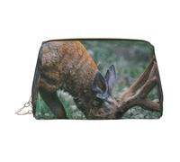 Buck On The Grass Print Makeup Bag Portable Leather Waterproof Cosmetic Bag Clutch Makeup Brush Bag (6.7x4.3in)