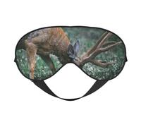 Buck On The Grass Print Sleep Mask Silk Eye Cover Soft Satin Blindfold Elastic Strap Night Eyeshade Travel Nap for Women Men