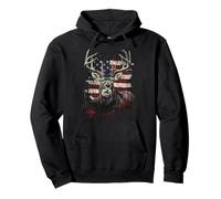 Buck White Tail Deer Hunting Hunter Distressed American Flag Pullover Hoodie