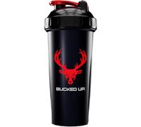 Bucked Up Perfect Shaker Bottle, 28oz, BPA-Free, Dishwasher Safe, Leak-Proof, Black Bottle with Red Buck Logo