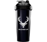 Bucked Up Perfect Shaker Bottle, 28oz, BPA-Free, Dishwasher Safe, Leak-Proof, Black Bottle with White Buck Logo