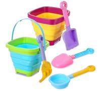 Bucket and Spade Beach Set Kids Beach Toys 2 Collapsible Buckets with 4 Shovels Scoop Sifter For Boys Girls Summer Party