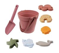 Bucket And spades Beach Set, 8pcs Sand Toys With Sand Bucket, spades & Sea Animal Soft Molds, Sands Pit With Lid, Safe Silicone Material, Inspire Boundless Imagination And Creativity