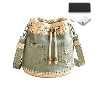 Bucket Bag Daisy Embroidery Retro Boho Crochet Trim Drawstring