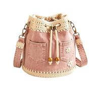 Bucket Bags for Women Drawstring Daisy Embroidery Retro Boho