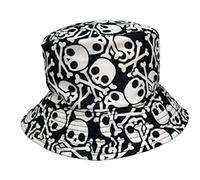 Bucket Hat- Cotton Reversible Fishermans Summer Sun Hat Festival Beach Party Rave Sports Many Styles & Colours (Skull & Bones Black & White)