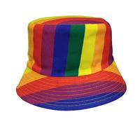 Bucket Hat- Cotton Reversible Fishermans Summer Sun Hat Festival Beach Party Rave Sports Many Styles & Colours (Rainbow Pride)
