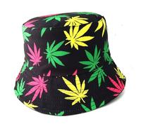 Bucket Hat- Cotton Reversible Fishermans Summer Sun Hat Festival Beach Party Rave Sports Many Styles & Colours (Multi Colour Leaves on Black)