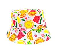 Bucket Hat- Cotton Reversible Fishermans Summer Sun Hat Festival Beach Party Rave Sports Many Styles & Colours (Fruit Salad)