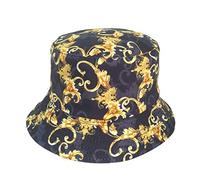 Bucket Hat- Cotton Reversible Fishermans Summer Sun Hat Festival Beach Party Rave Sports Many Styles & Colours (Gold & Grey Fleur de LYS)