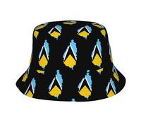Bucket Hat Flag Map of St Lucia Sun Hats Short Brim Washed Fisherman Hat, for Hiking, Camping, Walking, Travel, Holidays, 56-58cm