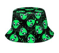 Bucket Hat Packable Breathable Sun Hats for Women Men Teens Unisex Summer Travel Beach Fisherman Cap, Green Alien Fun, One size