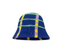 Bucket Hat Sun Hat Men Crochet Bucket Hat for Women Knit Cap Handmade Foldable Floppy Beach Hat Fashion Cute Striped Floral Fishing Hat Cool Hat (Blue, M)