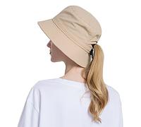 Bucket Hat with Ponytail Hole for Women Men Waterproof Sun Hat Quick Drying Foldable Fisherman Cap (Beige)