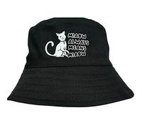 Bucket Hat Women Cotton Sun Cap Cat Print Adjustable Black