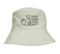 Bucket Hat Women Cotton Sun Cap Cat Print Adjustable White