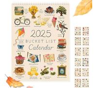 Bucket List Calendar 2025 Date Book Sticker Bucket List Wall Calendar 2025 Gifts January to December Bucket List Calendar Large Double Spiral Wire-Binding Wall Calendar with Hook To-Do List & Notes